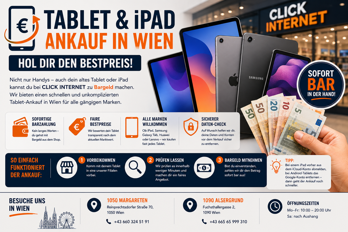 Tablet & iPad Ankauf in Wien: Bestpreis für dein Tablet