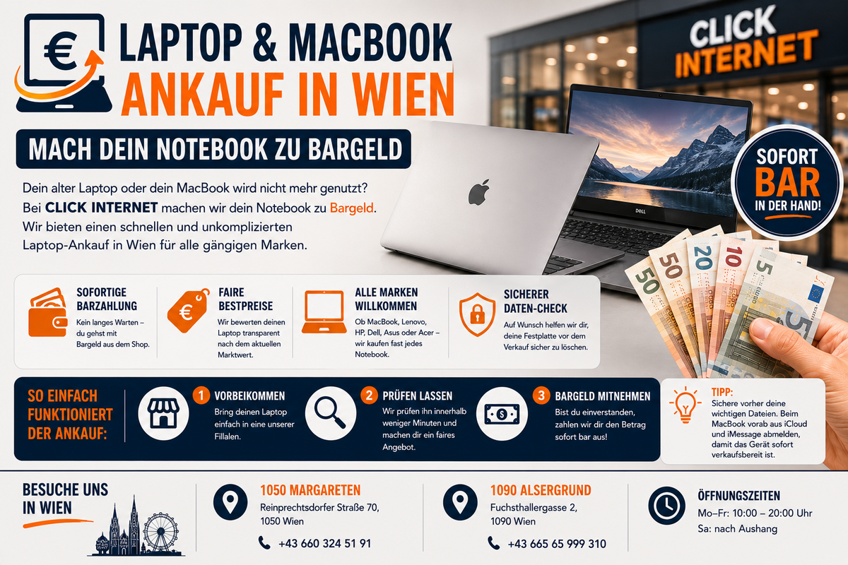Laptop & MacBook Ankauf in Wien: Notebook zu Bargeld