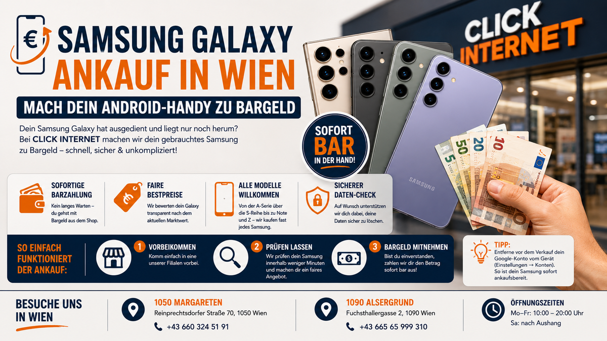 Samsung Galaxy Ankauf in Wien: Android-Handy zu Bargeld