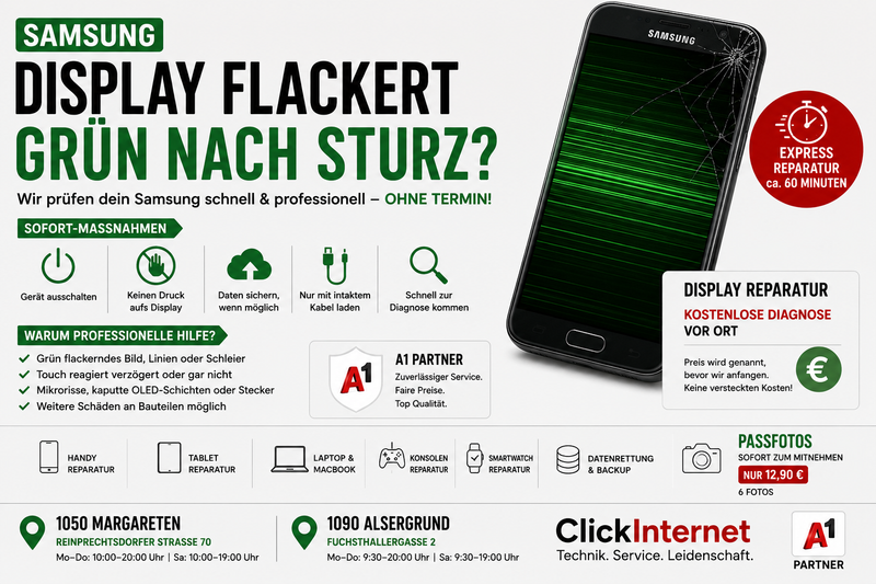 Samsung Display flackert grün nach Sturz in 1200 Brigittenau