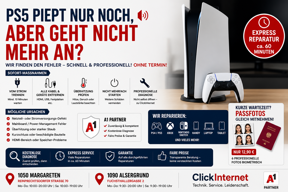 PS5 piept nur noch aber geht nicht mehr an in 1120 Meidling Reparatur | Clickinternet Wien