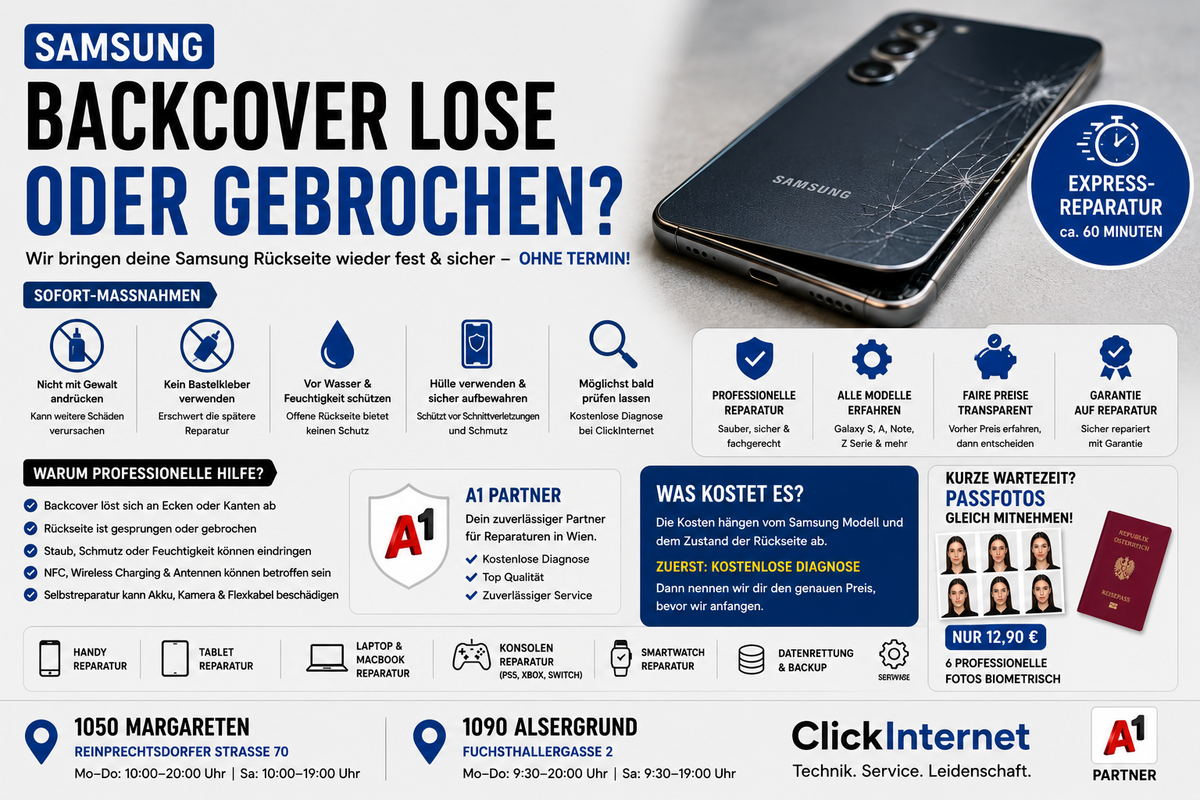 Samsung Backcover (Rueckseite) lose oder gebrochen in 1100 Favoriten Reparatur | Clickinternet Wien