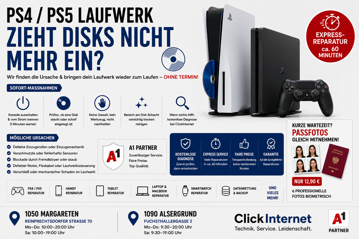 PS4 / PS5 Laufwerk zieht Disks nicht mehr ein in 1210 Floridsdorf