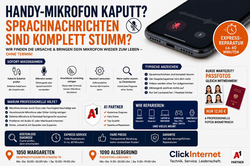 Handy-Mikrofon kaputt (Sprachnachrichten sind komplett stumm) in 1130 Hietzing Reparatur | Clickinternet Wien
