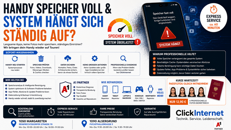 Handy Speicher voll & System haengt sich staendig auf in 1070 Neubau Reparatur | Clickinternet Wien