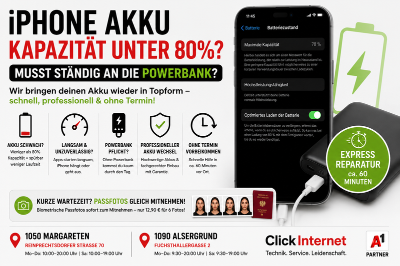iPhone Akku Kapazität unter 80% in 1220 Donaustadt – Akku wechseln statt Powerbank-Stress