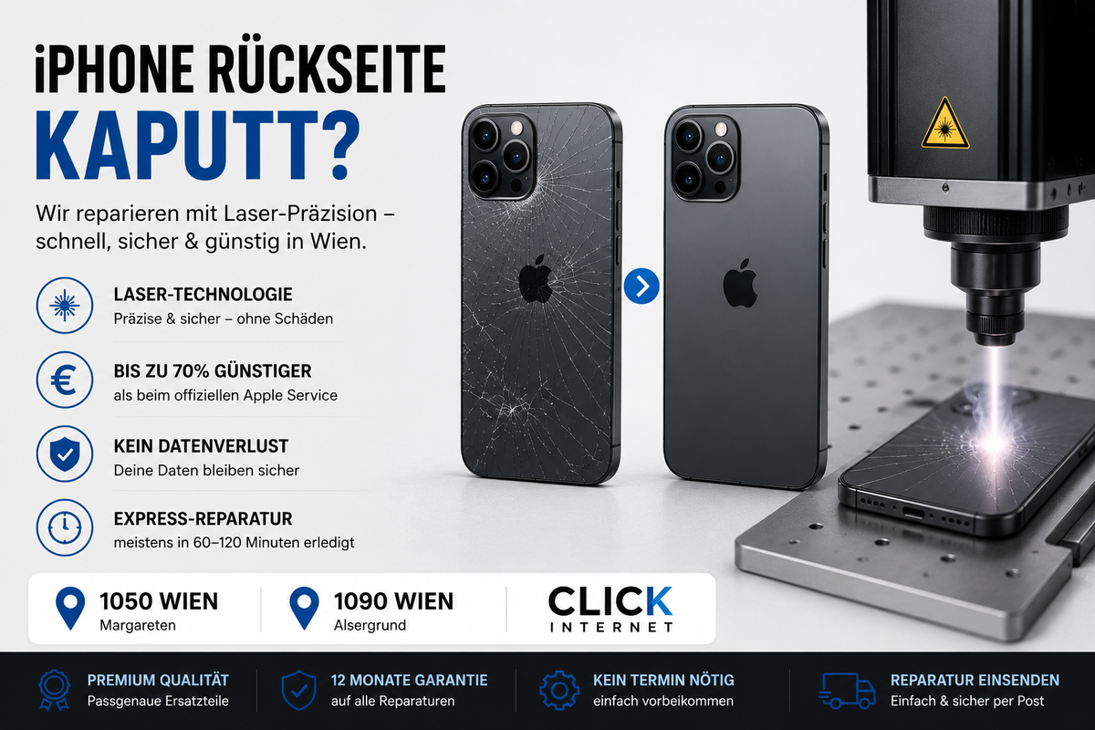 Gebrochene iPhone Rückseite reparieren in Wien – moderne Lasermethode für präzise und professionelle Rückglas-Reparaturen.