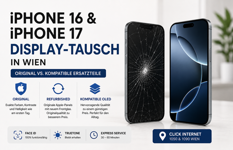 iPhone 16 & iPhone 17 Display-Tausch in Wien: Original vs. kompatible Ersatzteile