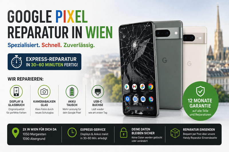 Google Pixel Reparatur Wien: Express Display- & Akkutausch ohne Termin