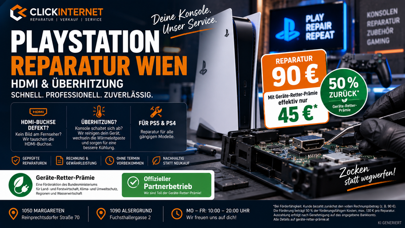 PlayStation Reparatur Wien: HDMI & Überhitzung ab 45€ mit Förderung