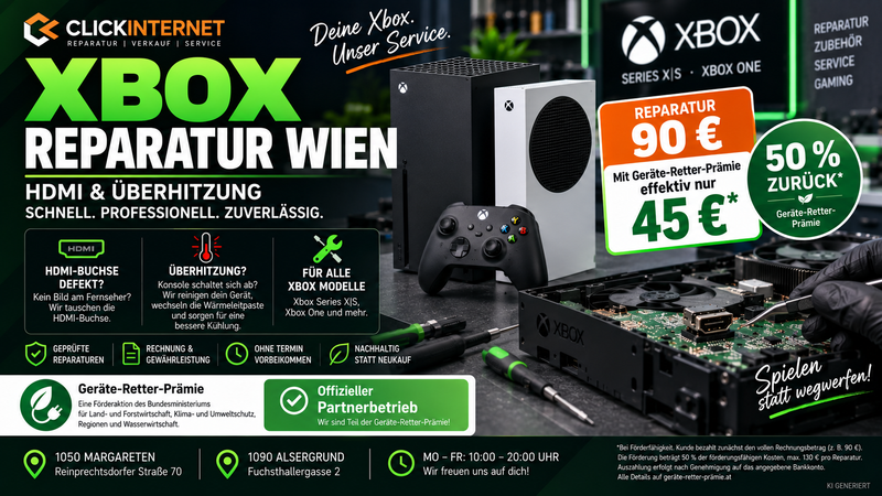 Xbox Reparatur Wien: HDMI & Überhitzung ab 45€ mit Förderung