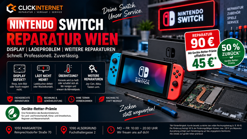 Nintendo Switch Reparatur Wien: HDMI & Überhitzung ab 45€