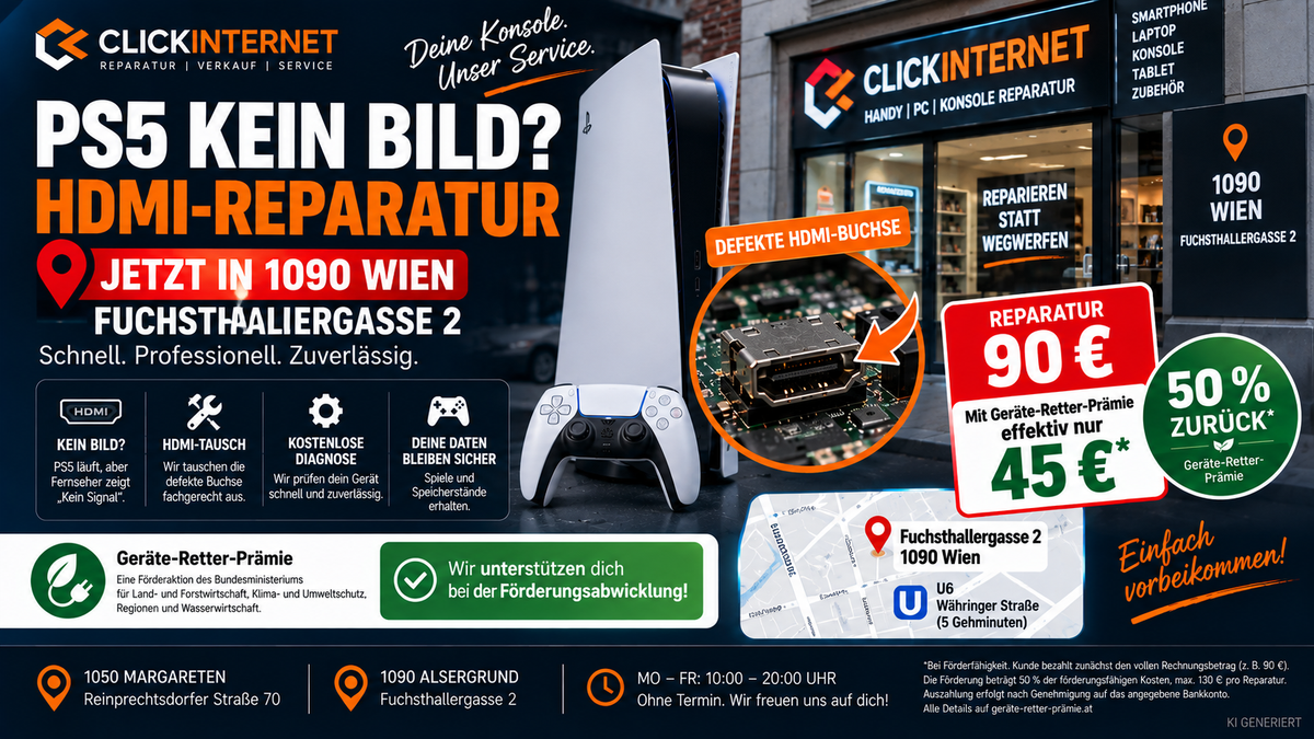 PS5 kein Bild? HDMI-Reparatur in 1090 Wien, Fuchsthallergasse 2