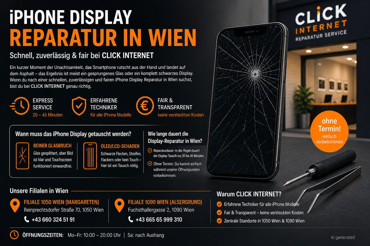 iPhone Display Reparatur Wien: 20–45 Minuten, ohne Termin
