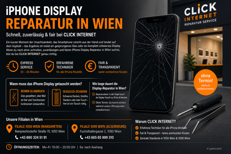 iPhone Display Reparatur Wien: 20–45 Minuten, ohne Termin