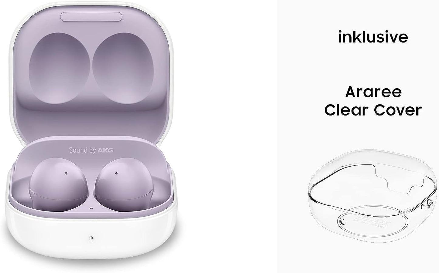 Samsung Galaxy Buds2, wireless headphones, wireless earbuds, noise cancellation (ANC), long-lasting battery, 3 microphones, incl. Araree Nukin Clear Cover, Lavender 