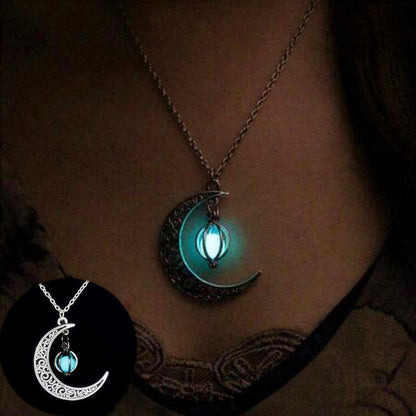 Fashion Moon Natural Glowing Stone Healing Necklace Women Gift Charm Luminous Pendant Necklace Jewelry