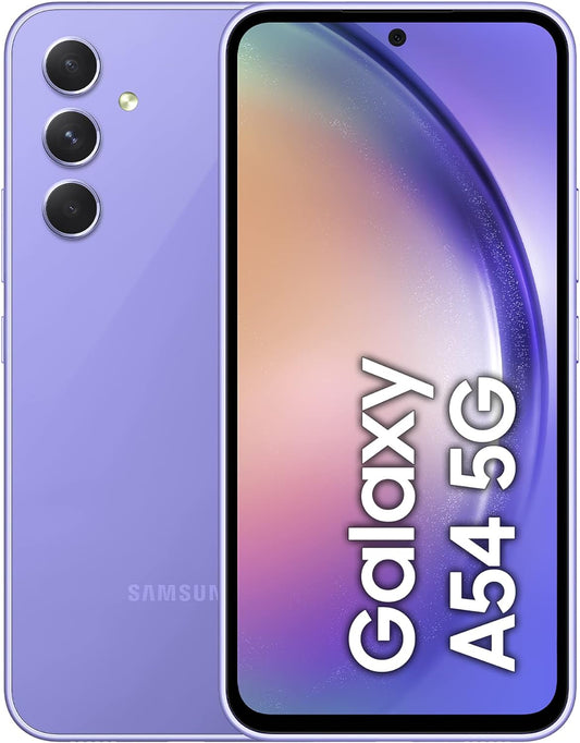 Samsung Galaxy A54 5G, Android smartphone, 6.4 inch Dynamic AMOLED display, 5,000 mAh battery, 128 GB/8 GB RAM cell phone in Awesome Violet 