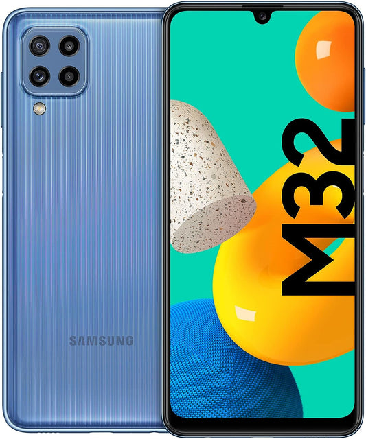 Samsung Galaxy M32 Android smartphone, 6.4-inch Infinity U display, powerful 5,000 mAh battery, 128 GB/6 GB RAM, mobile phone in blue 