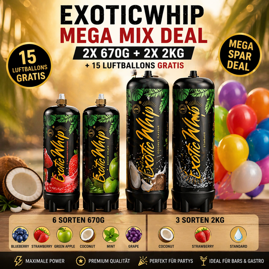 ExoticWhip Mega Mix Deal – 2x 670g + 2x 2KG + 15 Luftballons GRATIS