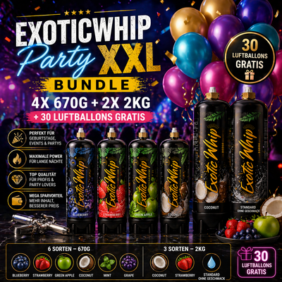 ExoticWhip Party XXL Bundle 🎉 4x 670g + 2x 2KG + 30 Luftballons GRATIS
