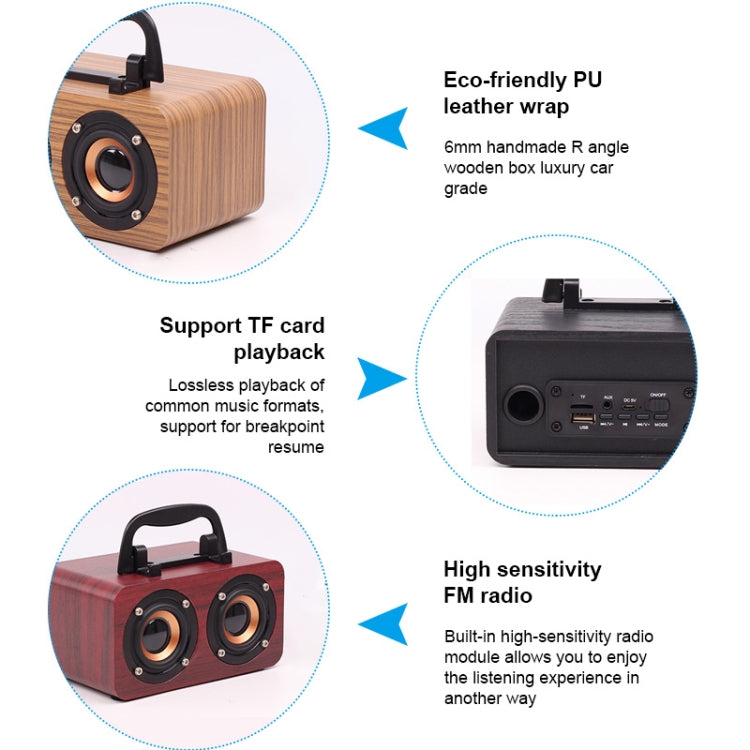 FT-4002 Holz-Wireless-Bluetooth-tragbare Retro-Subwoofer-Lautsprecher, unterstützt TF-Karte und USB-MP3-Wiedergabe, Black Wood Grain, Yellow Wood Grain, Red Wood Grain