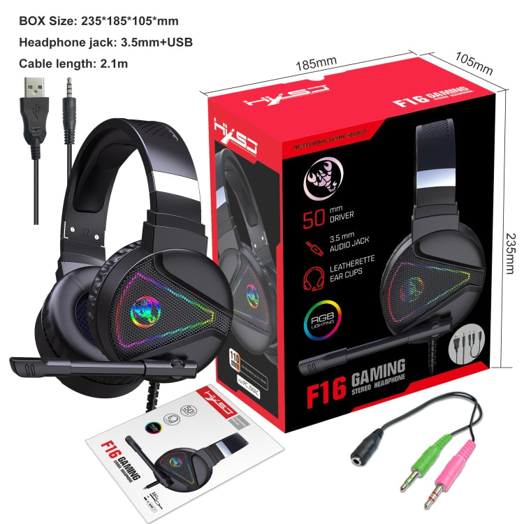 HXSJ F16 3,5 mm + USB-Anschluss RGB-Licht-Stereo-Gaming-Headset mit Mikrofon