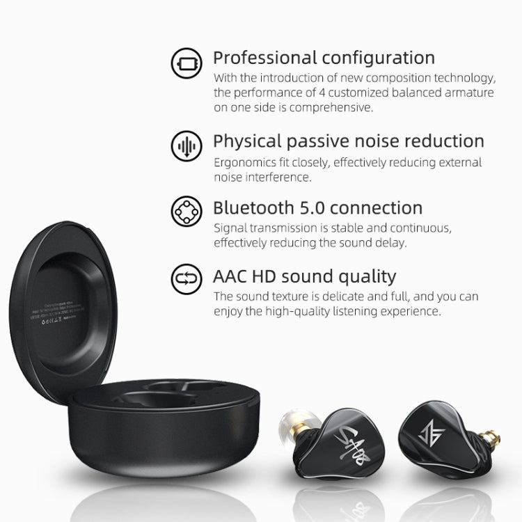 KZ SA08 Wireless Vier-Einheiten 5BA Balance Armature Bluetooth In-Ear TWS Kopfhörer, SA08