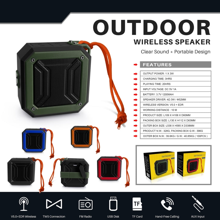 Neuer Rixing NR-103 Mini TWS Bluetooth-Lautsprecher mit Trageband, NR-103 (Orange), NR-103 (Black), NR-103 (Red), NR-103 (Blue), NR-103 (Green)