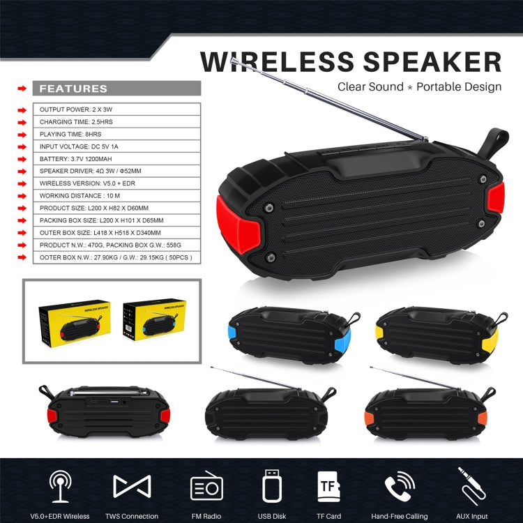 Neuer Rixing NR-907FM TWS Outdoor-Bluetooth-Lautsprecher, unterstützt Freisprechen/FM mit Griff und Antenne, NR-907FM (Orange), NR-907FM (Black), NR-907FM (Red), NR-907FM (Yellow), NR-906 (Blue)