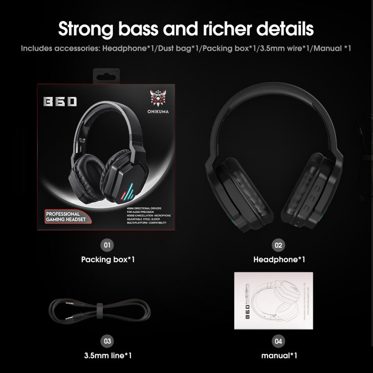 ONIKUMA B60 Bluetooth 5.0 Einstellbares, starkes Bass-Gaming-Wireless-Bluetooth-Headset mit Mikrofon