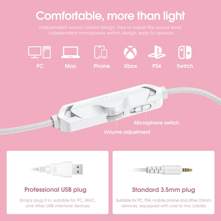 ONIKUMA X10 Auto-Ohr-LED-Licht, verstellbares Gaming-Headset mit Mikrofon