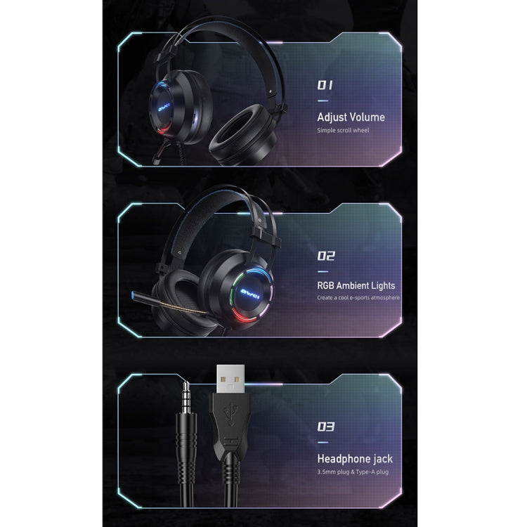 awei GM-2 USB + 3,5 mm Umgebungslicht-Gaming-Headset mit Mikrofon, GM-2