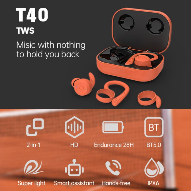 T&G T40 TWS IPX6 Wasserdichte kabellose Bluetooth-Kopfhörer mit hängendem Ohr und Ladebox