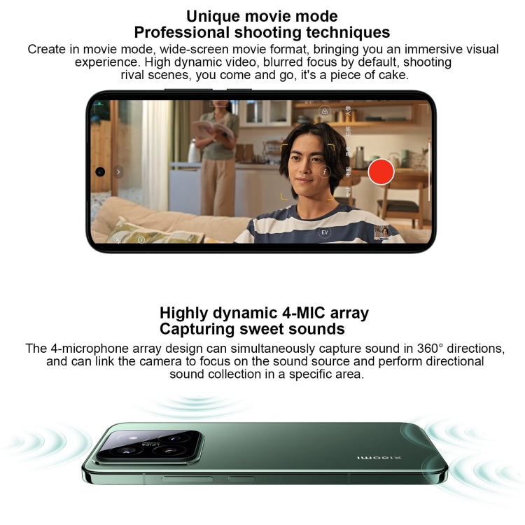 Xiaomi 14, 6,36 Zoll Xiaomi HyperOS Snapdragon 8 Gen 3 Octa Core 4 nm bis zu 3,3 GHz, NFC, Netzwerk: 5G, 16GB+512GB