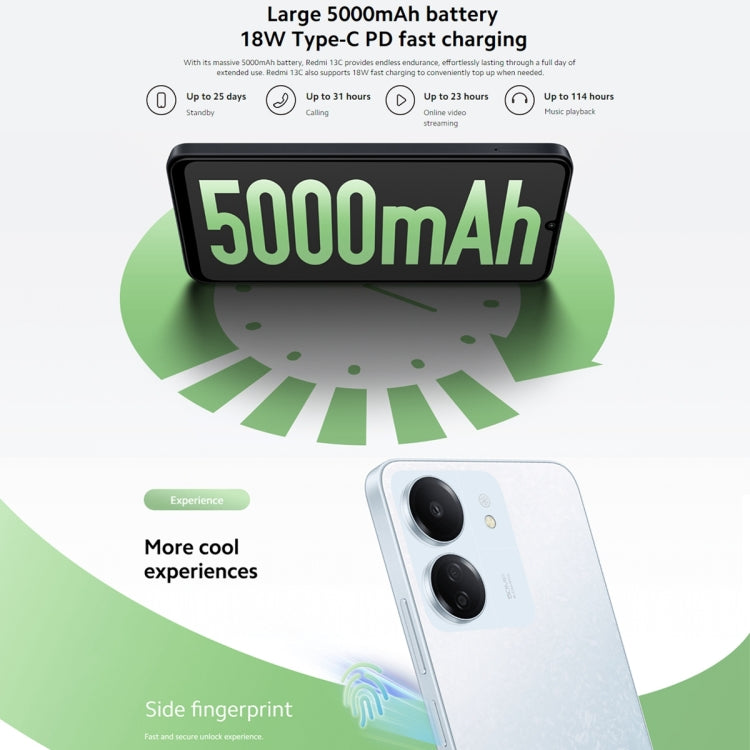 Xiaomi Redmi 13C 5G, 6,74 Zoll MIUI 14 MediaTek Dimensity 6100+ Octa Core 2,2 GHz, NFC, Netzwerk: 5G, 6GB+128GB