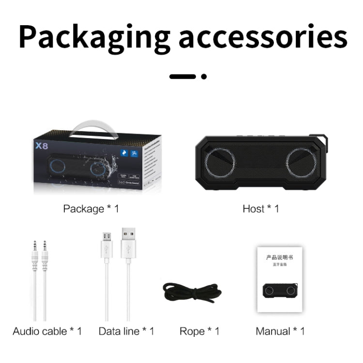 X8 Kabelloser Bluetooth-Lautsprecher, wasserdichter IPX7-Farblicht-Subwoofer