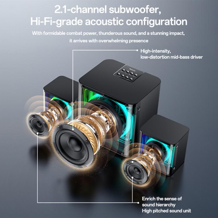 Yesido YSW41 40W 2.1-Kanal-System mit farbenfrohem RGB-Bluetooth-Lautsprecher und Subwoofer, YSW41