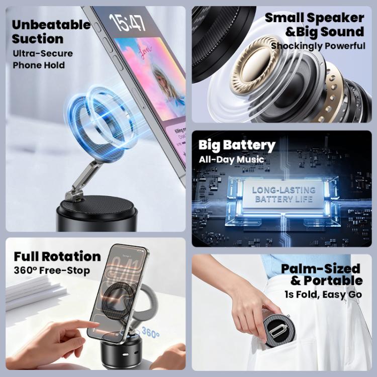 A5 Multifunktionale magnetische Handyhalterung mit Bluetooth-Lautsprecher, A5 (Black), A5 (Dark Blue)