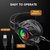SoulBytes S200 kabelgebundenes Gaming-Headset mit 3,5-mm-USB-Anschluss und LED-Beleuchtung sowie Mikrofon, S200