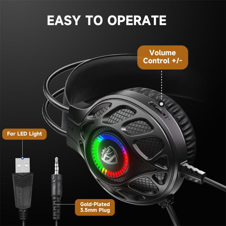SoulBytes S200 kabelgebundenes Gaming-Headset mit 3,5-mm-USB-Anschluss und LED-Beleuchtung sowie Mikrofon, S200