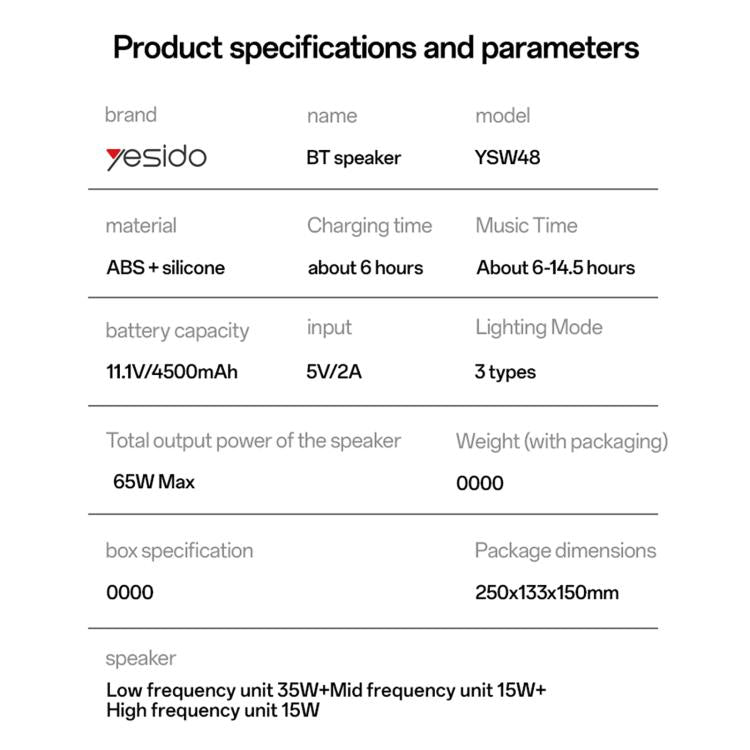 Yesido YSW48 65W Hochleistungs-Bluetooth-Lautsprecher, YSW48
