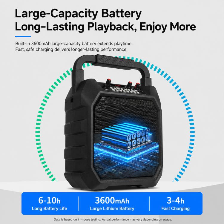 K6S Tragbarer kabelloser Bluetooth-Lautsprecher für den Außenbereich mit 2 AA-Batterien und Mikrofon, with 2pcs Microphone