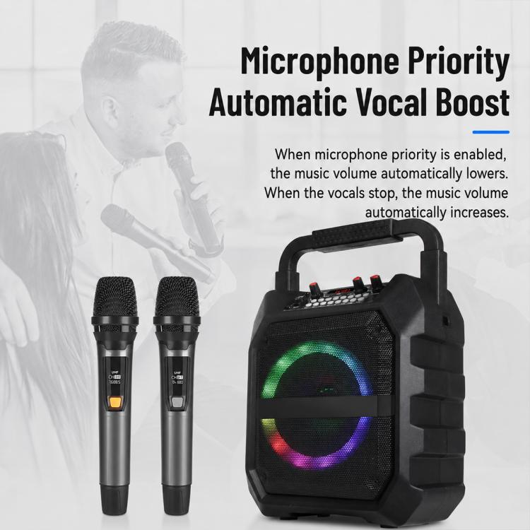 K6S Tragbarer kabelloser Bluetooth-Lautsprecher für den Außenbereich mit 2 AA-Batterien und Mikrofon, with 2pcs Microphone