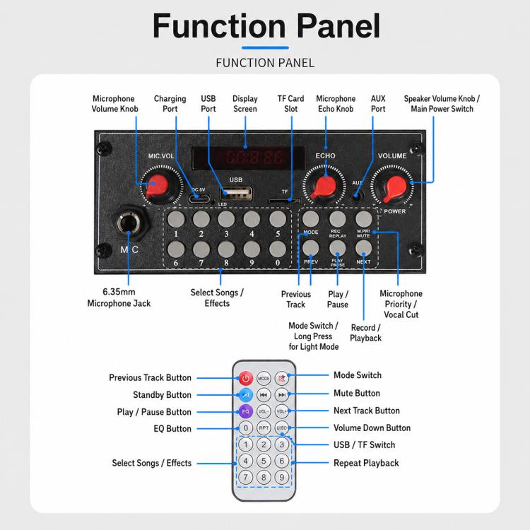 K6S Tragbarer kabelloser Bluetooth-Lautsprecher für den Außenbereich mit 2 wiederaufladbaren Mikrofonen, with 2pcs Rechargeable Microphones