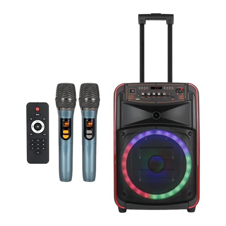 N-625 Outdoor-Karaoke-Lautsprecher mit 12-Zoll-Woofer, RGB-Beleuchtung, tragbarer Trolley-Funktion, Bluetooth und zwei drahtlosen Mikrofonen, US Plug, EU Plug, UK Plug