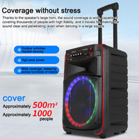 N-625 Outdoor-Karaoke-Lautsprecher mit 12-Zoll-Woofer, RGB-Beleuchtung, tragbarer Trolley-Funktion, Bluetooth und zwei drahtlosen Mikrofonen, US Plug, EU Plug, UK Plug