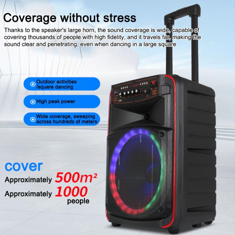 N-625 Outdoor-Karaoke-Lautsprecher mit 12-Zoll-Woofer, RGB-Beleuchtung, tragbarer Trolley-Funktion, Bluetooth und zwei drahtlosen Mikrofonen, US Plug, EU Plug, UK Plug