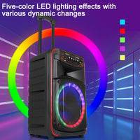 N-625 Outdoor-Karaoke-Lautsprecher mit 12-Zoll-Woofer, RGB-Beleuchtung, tragbarer Trolley-Funktion, Bluetooth und zwei drahtlosen Mikrofonen, US Plug, EU Plug, UK Plug