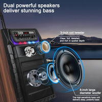 N-810 Outdoor-Karaoke-Lautsprecher mit 8-Zoll-Woofer, RGB-Beleuchtung, Bluetooth-Funktion und zwei drahtlosen Mikrofonen, US Plug, EU Plug, UK Plug